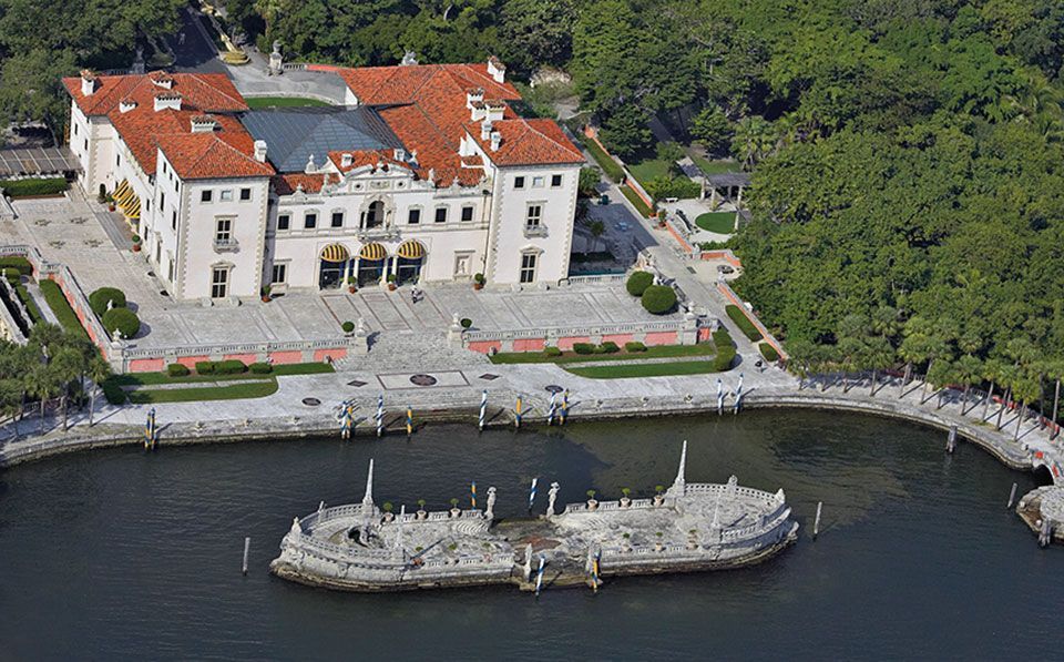 Vizcaya-Museum-and-Gardens-aerial-mansion-and-barge